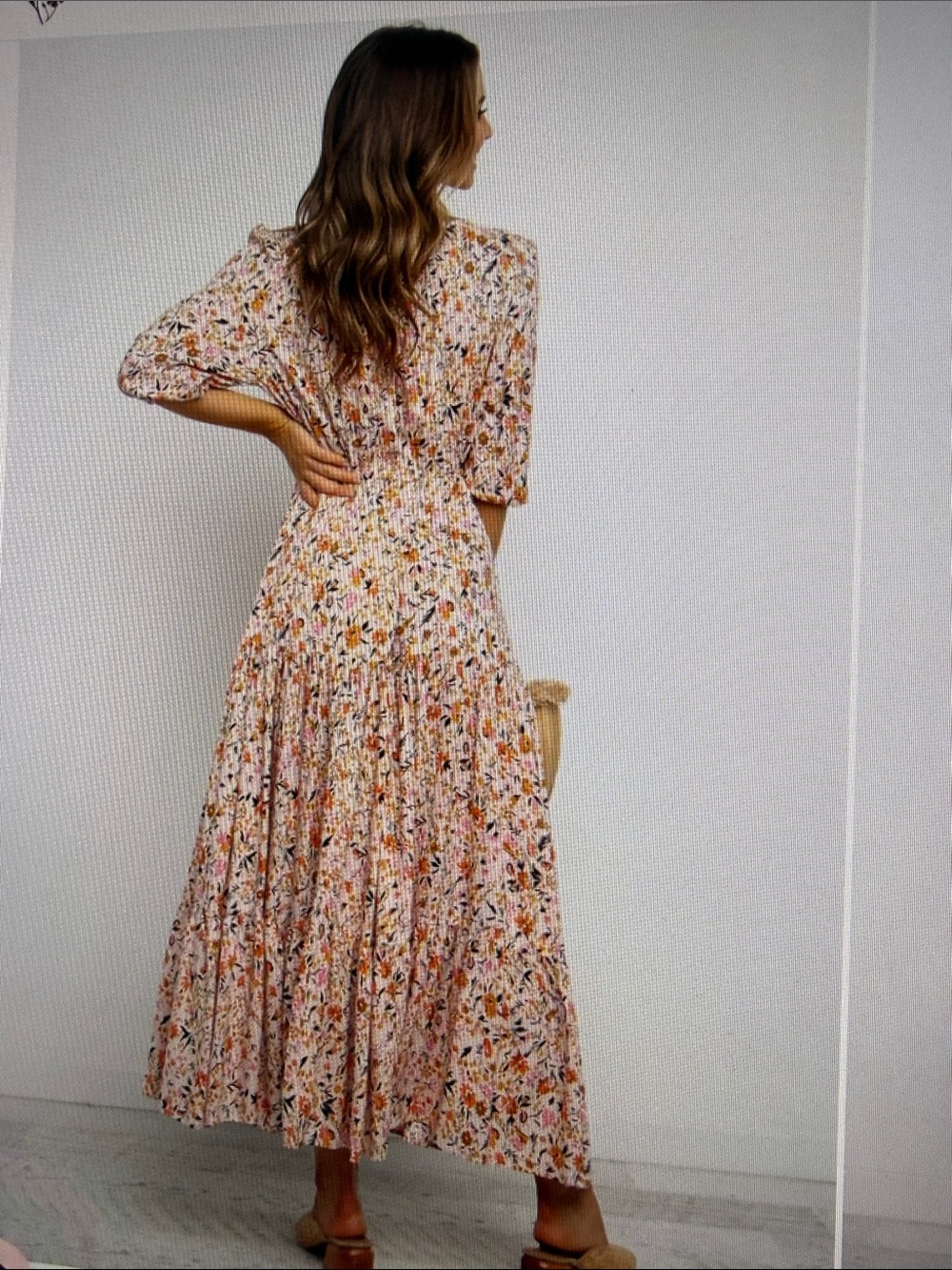 Petal & Pup Kelda Maxi Dress Floral 3/4 Sleeve Drawstring Cinched Waist Autumn L - Picture 5 of 16